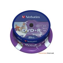 Диски DVD+R 4.7Gb Verbatim 16x  25 шт  Cake Box  Printable  &lt;43539&gt;