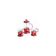 Чайный кофейный набор REGENT INOX "Розовые розы" 93-FR-30-03-350 (френч-пресс 0,35 л. + 2 стакана)
