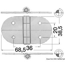 Osculati Hinge standard pin mirror polished S 68.5x38,5 mm, 38.441.68