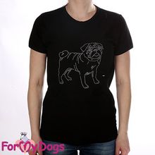 Женская футболка с собакой Мопс черная 119SS-2014