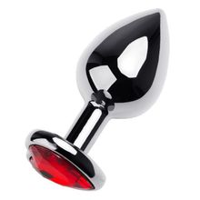 Серебристая анальная втулка с красным стразом-сердцем - 9,5 см. (101321)