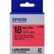 EPSON LK-5RBP картридж с пастельной лентой шириной 18 мм, чёрный шрифт на красном фоне