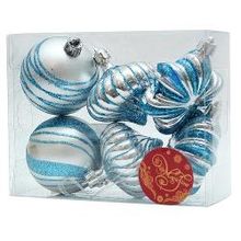 Magic-Time Набор шаров, ассорти, формовое, серебряно-голубое, 6 штук, пластик (39005)