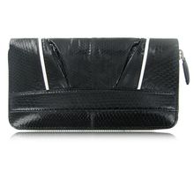 Кошелек женский из кожи морской змеи, цвет: черный с белой отделкой