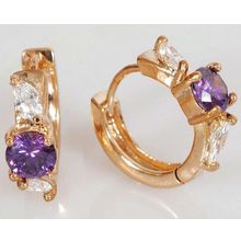 Серьги с аметистом "Колечки 1 камень 2 циркона"
