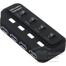 Orient BC-306PS, USB 3.0 HUB 4 Ports, c БП-зарядником 2xUSB 5В, 2.1А , выключатели на каждый порт, черный