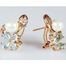 Серьги "Жемчужный цветок "(фианит голубой)"