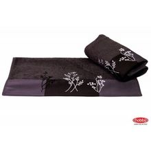 Махровое полотенце с вышивкой 70x140 "FLORA", темно-серый, 100% Хлопок