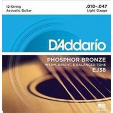 EJ38 Phosphor Bronze Комплект струн для акустической 12-струнной гитары, Light, 10-47, DAddario