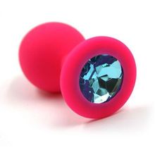 Kanikule Розовая силиконовая анальная пробка с голубым кристаллом - 7 см.
