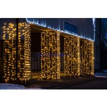 Занавес уличный 1,5*2,5м., 360LED, прозрач.пров, Жёлтый, 4 режима, (можно соединять)