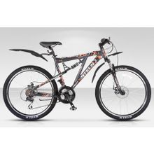 STELS Voyager MD.15 26" (21ск, алюм, двухподвес, диск, Shimano EF51 TX51 Acera TZ21)(рама 19", темно-серый оранжевый белый)