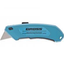 Нож 130 мм, алюминиевый корпус, выдвижное трапециевидное лезвие 18 мм (SK-5), клипса для ремня + 4 лезвия GROSS