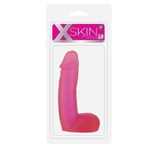 Розовый фаллоимитатор с мошонкой XSKIN 6 PVC DONG - 15,2 см. Розовый