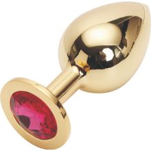 Anal Jewelry Plug Золотая анальная пробка GOLDEN PLUG Large с малиновым кристаллом - 9,5 см. (малиновый)