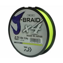 Леска плетеная Daiwa J-Braid X4 135м 0,21мм (12,4кг) желтая
