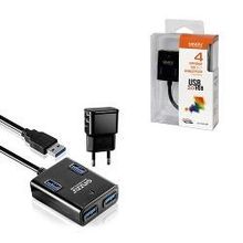 концентратор USB 3.0 Ginzzu GR-384UAB на 4 порта + адаптер