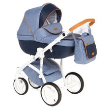 Коляска Adamex MASSIMO кожа синяя + голуб джинс V14