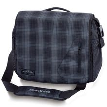 Мужская в серую черную клетку стильная удобная сумка для ноутбука Dakine Messenger Bag Lg Hombre   Black через плечо