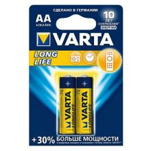 Батарейка AA VARTA LR6 2BL LONGLIFE, щелочная, 2 шт, в блистере (4106)
