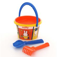 Миффи-4 набор №1: ведро среднее с наклейкой, ситечко, совок №2, грабельки №2