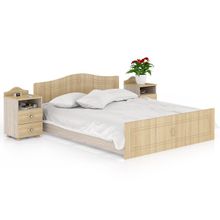 Мебельный Двор Спальня Онега лён Кровать с двумя прикроватными тумбами два ящика ID - 289522