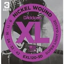 EXL120-3D Nickel Wound Струны для электрогитары, Super Light, 9-42, 3 комплекта, DAddario