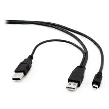 Кабель USB 2.0 Am x2 - mini Bm - 0.9 м, черный, для HDD, Gembird Cablexpert Pro (CCP-USB22-AM5P-3)