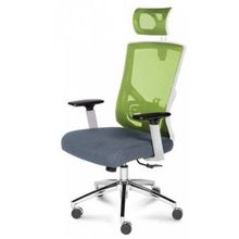 Кресло офисное Гарда белый пластик зеленая сетка серая сидушка
