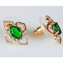 Серьги с зелёным фианитом "Сердечки"