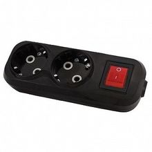 Колодка розеточная   НАРОДНАЯ 2-местный, с выключателем, с заземлением, черный, SQ1806-0424 |  код. SQ1806-0424 |  TDM