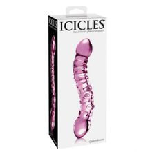 Розовый стеклянный двухголовый стимулятор Icicles №55 - 19,5 см. (241736)