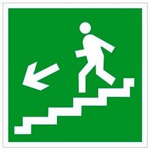 Знак безопасности NPU-3413.E14 Напр. к эвакуац. выходу по лестн. вниз (лев.) |  код. a16525 |  белый Свет