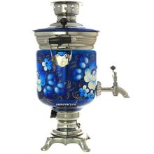 Набор самовар электрический 3 литра "Жостово на синем" с автоматическим отключением при закипании, арт. 130588к