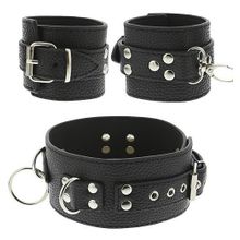 Черный ошейник с манжетами для рук COLLAR & CUFF SET (223525)