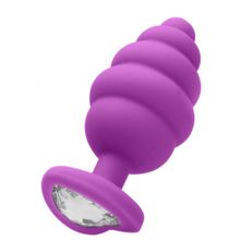 Фиолетовая анальная пробка Regular Ribbed Diamond Heart Plug - 7 см. (222023)