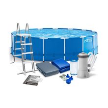 Каркасный бассейн 457х122см, Metal Frame Pool, фильтр насос 3785 л ч, лестница, тент, подстилка Intex 28242