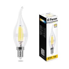 Feron Лампа светодиодная филаментнаядиммируемая Feron E14 7W 2700K Свеча на ветру Прозрачная LB-167 25872 ID - 255524