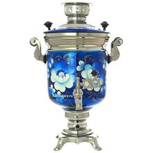 Набор самовар электрический 3 литра "Жостово на синем" с автоматическим отключением при закипании, арт. 130588к