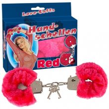 Малиновые меховые наручники Love Cuffs Red (52194)