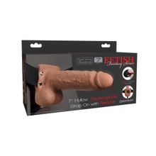 Кофейный перезаряжаемый вибрострапон 7  Hollow Rechargeable Strap-on with Balls - 20,3 см. (кофейный)