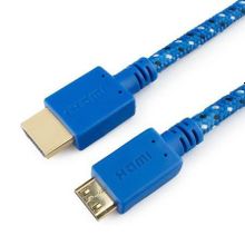 Кабель HDMI mini - HDMI 19M 19M, 1 м, синий, нейлон, позол., Konoos (KC-HDMICnbl)