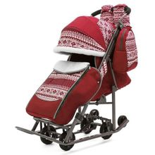 Санимобиль ABC-Academy скандинавия (3 секц.тент, перек.руч, 3пол.спин, рюкзак, варежки)(бордовый темно-серый)