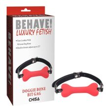 Красный силиконовый кляп-косточка на черном ремешке Doggie Bone Bit Gag (222903)