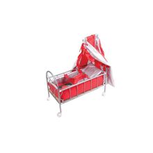 Кроватка на колесиках для куклы  (красная с яблочком) со светящимся логотипом