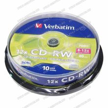 Диск Verbatim CD-RW 700MB 4-12X DL кейкбокс (10)