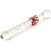Sexus Стеклянный  стимулятор с ручкой-шаром и цветными пупырышками - 21 см.