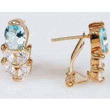 Серьги с голубым фианитом "Кабошон с колоском"