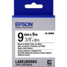EPSON LK-3WBW картридж с лентой повышенной адгезии 9 мм, чёрный шрифт на белом фоне