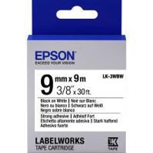 EPSON LK-3WBW картридж с лентой повышенной адгезии 9 мм, чёрный шрифт на белом фоне